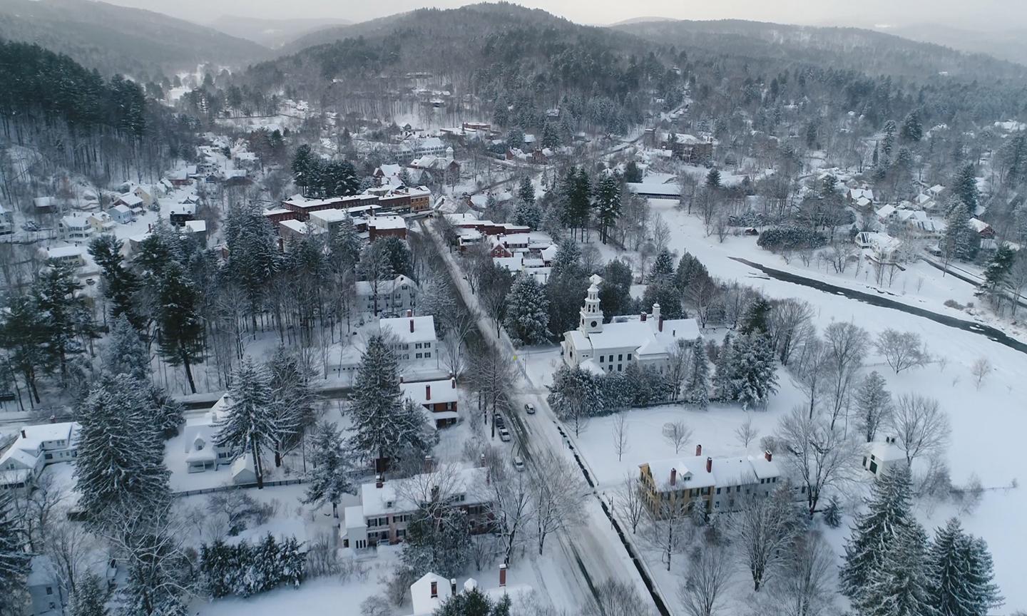Aerial View of Woodstock in the Winter