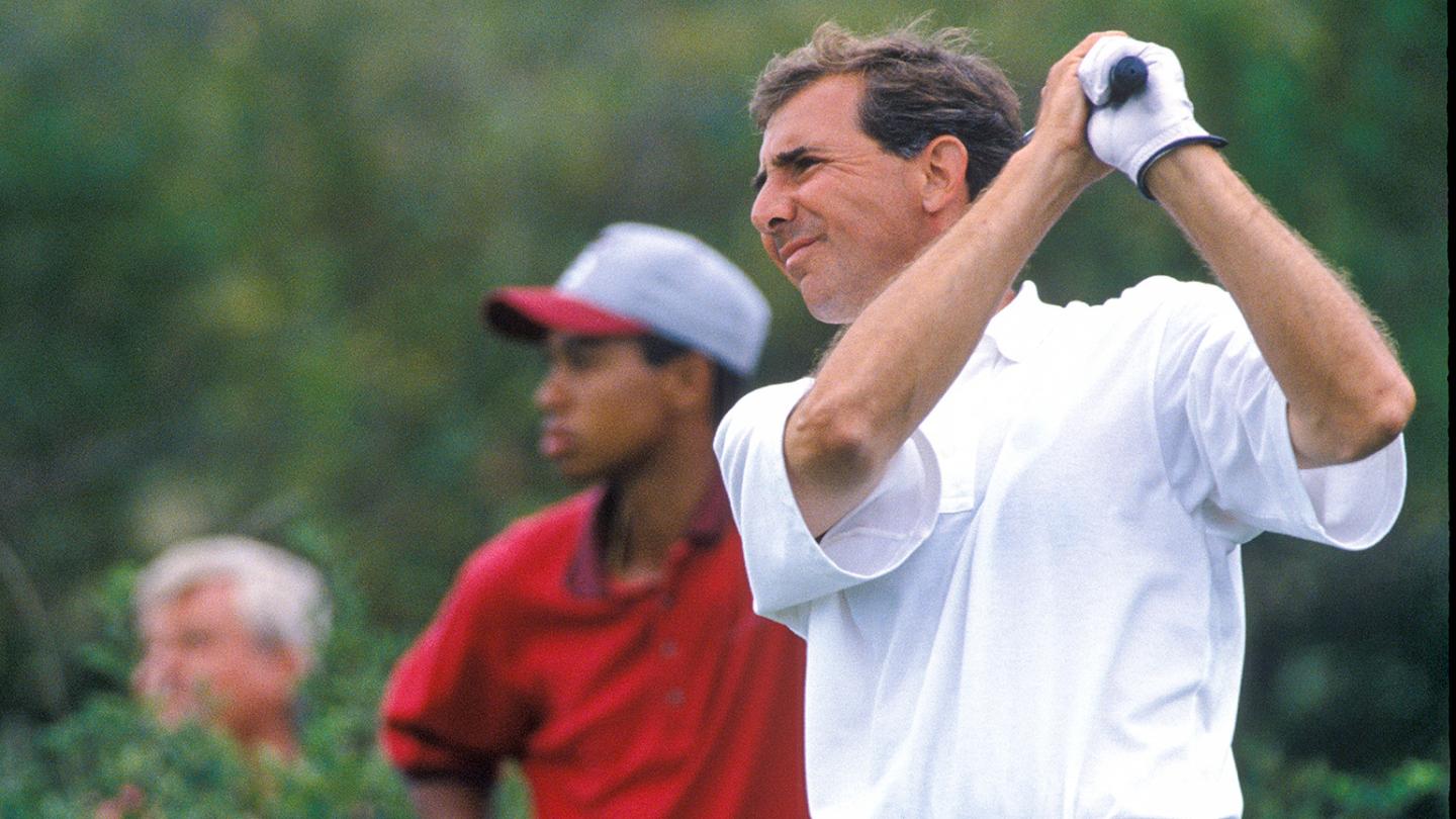 Buddy Marucci tees off in the 1995 US Amateur Championship against Tiger Woods; Photo Credit USGA