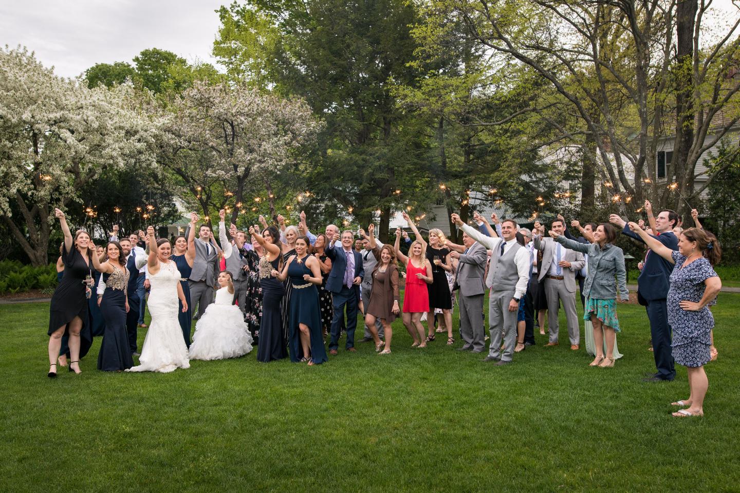 Wedding party with sparklers