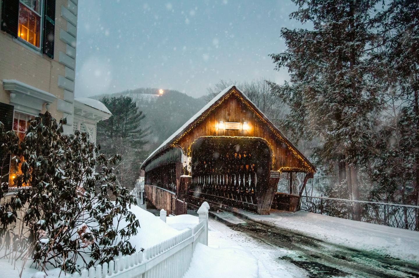 The Middle Covered Bridge with the Mt Tom Star behind it