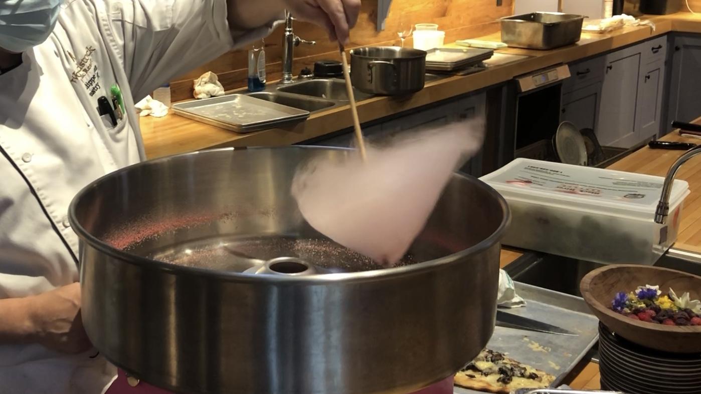 Chef Phillipe spinning fresh pink cotton candy