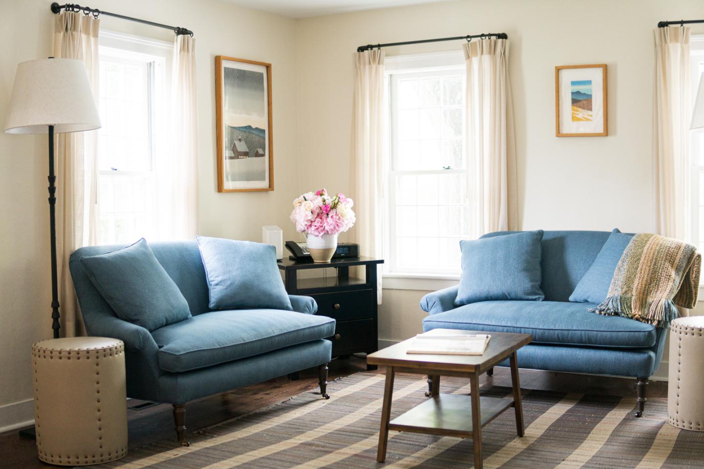 Morgan House Living Room with blue couches