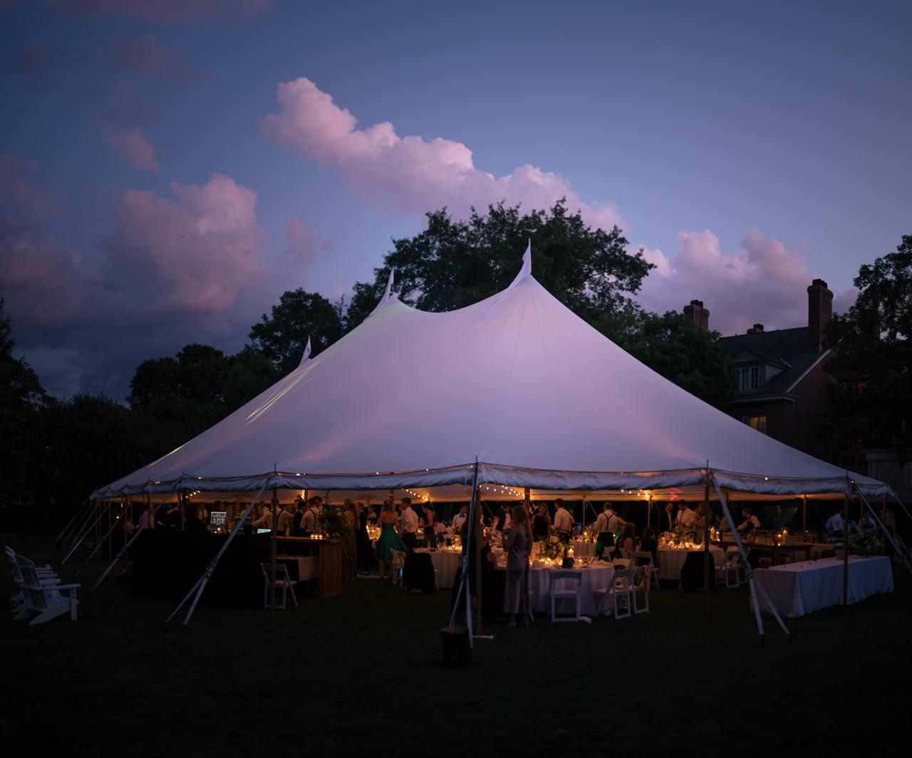 Woodstock Inn Lawn Wedding Tent at Dusk