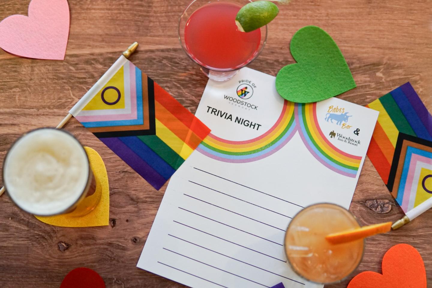 Queer Trivia Card with cocktails