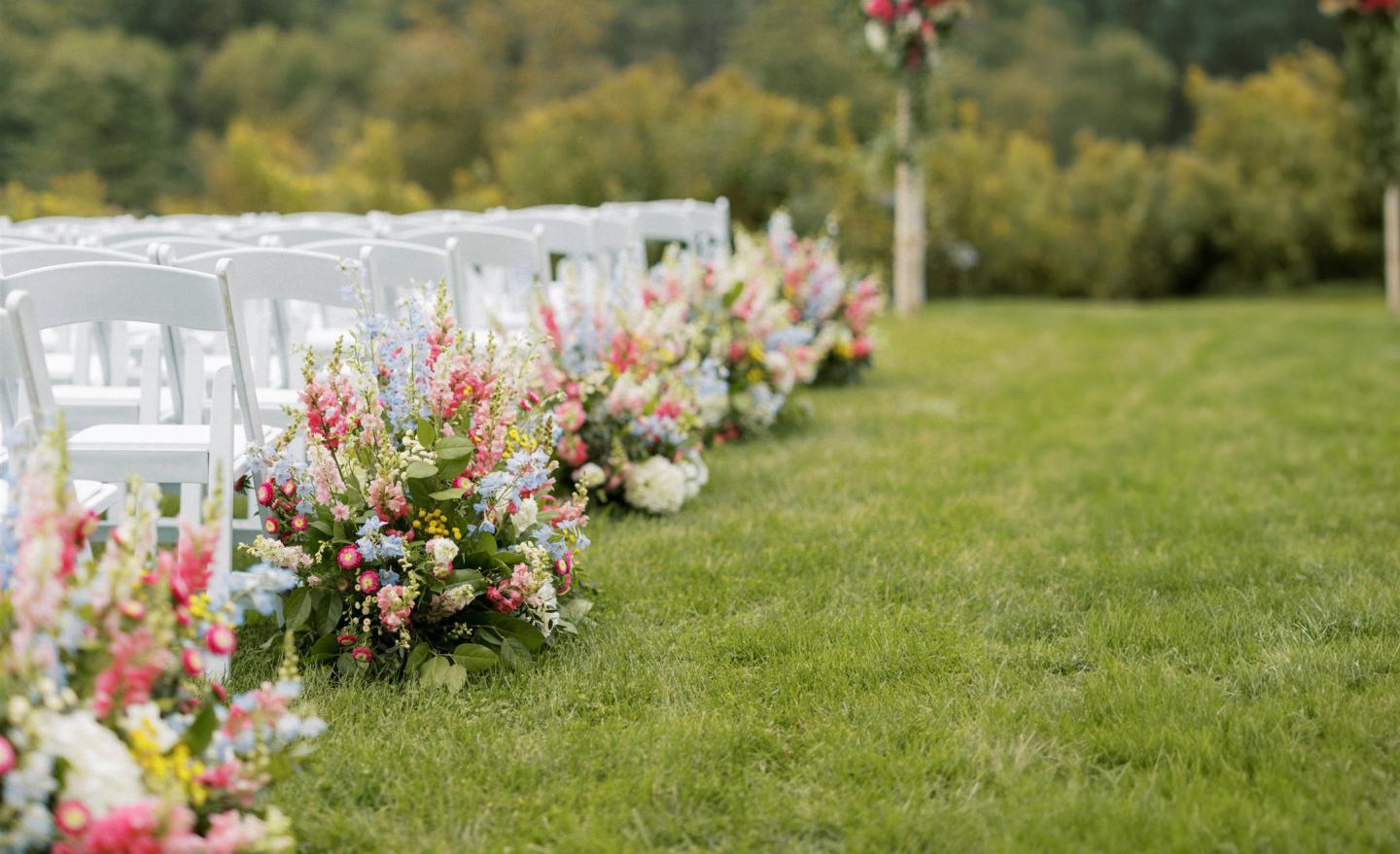 Seating and florals for a wedding at Kelly way gardens