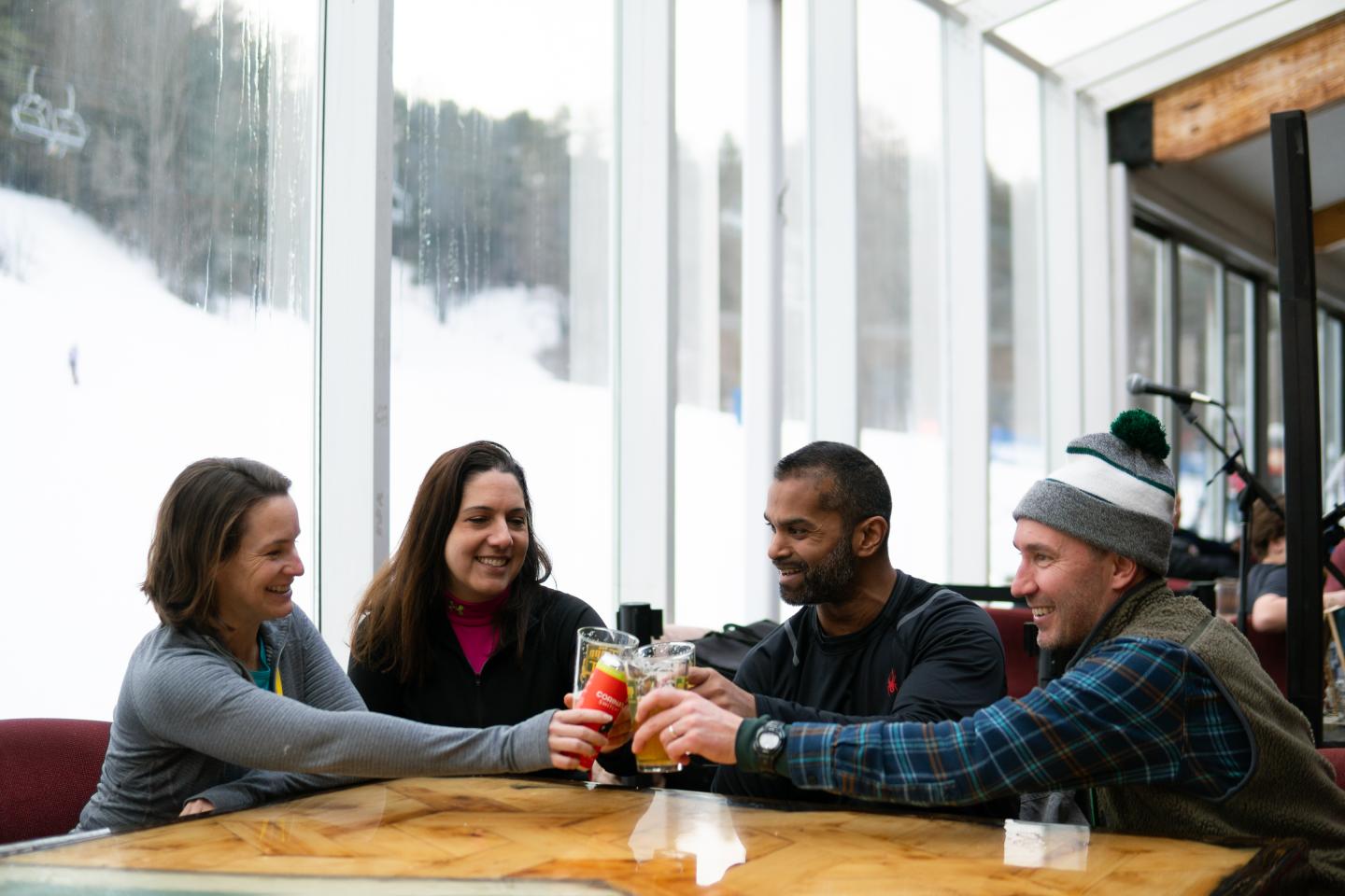Group of Friends Cheersing at the ski lodge