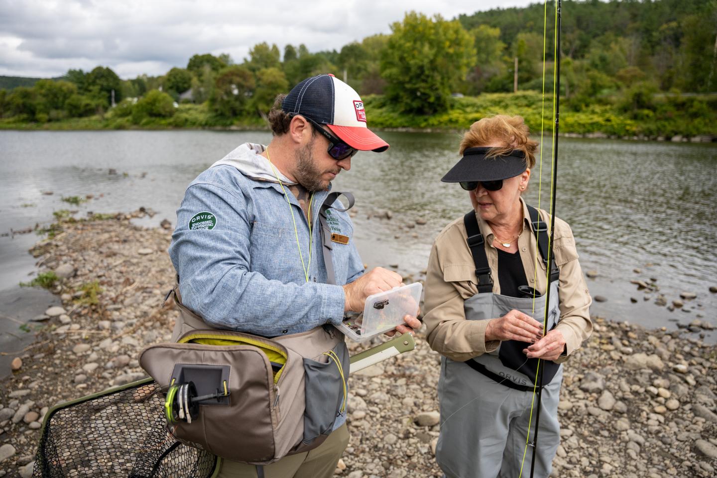 Fly fishing instruction on the water