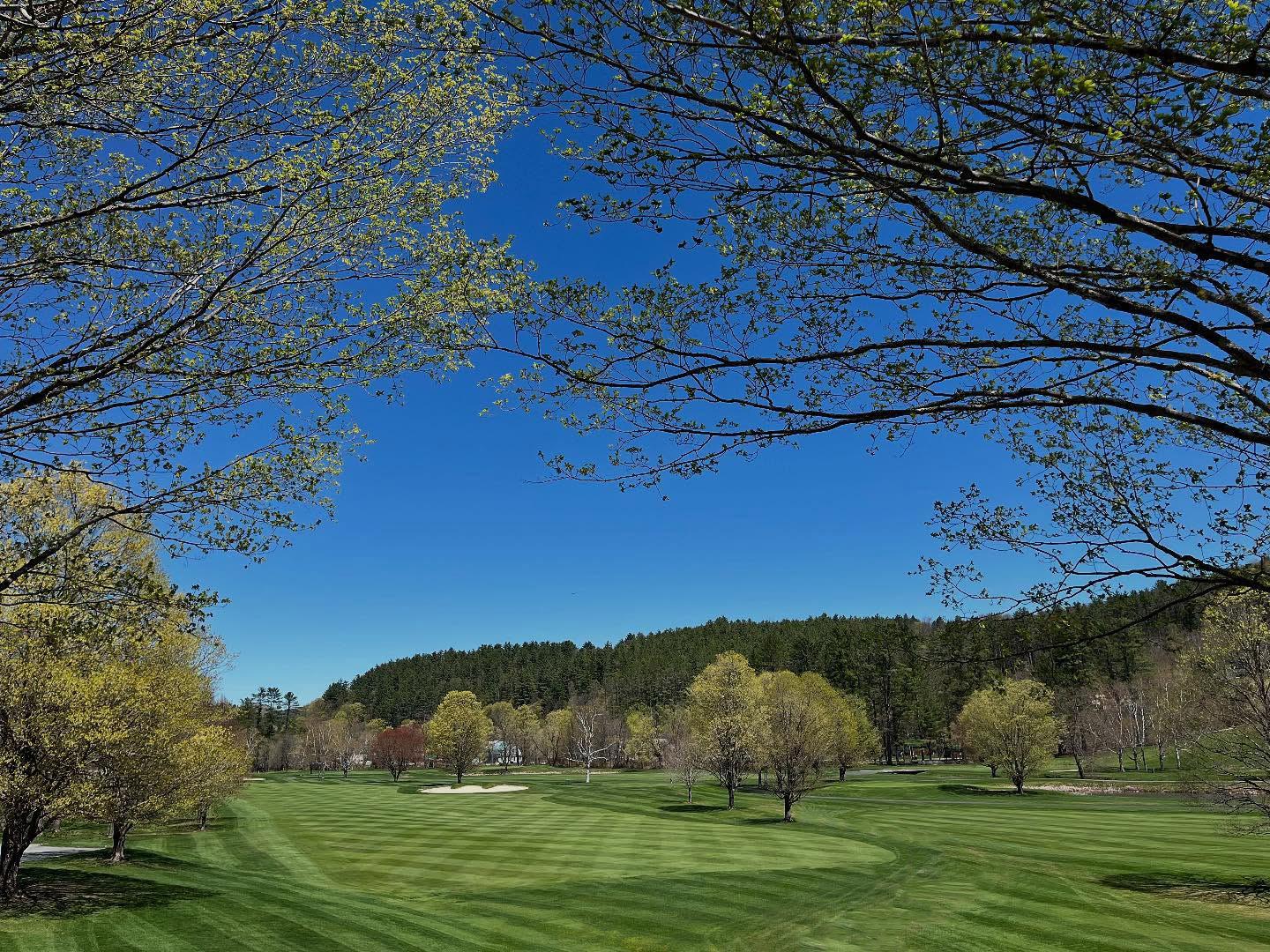 Woodstock Country Club spring greens with crisp horizontal mow lines