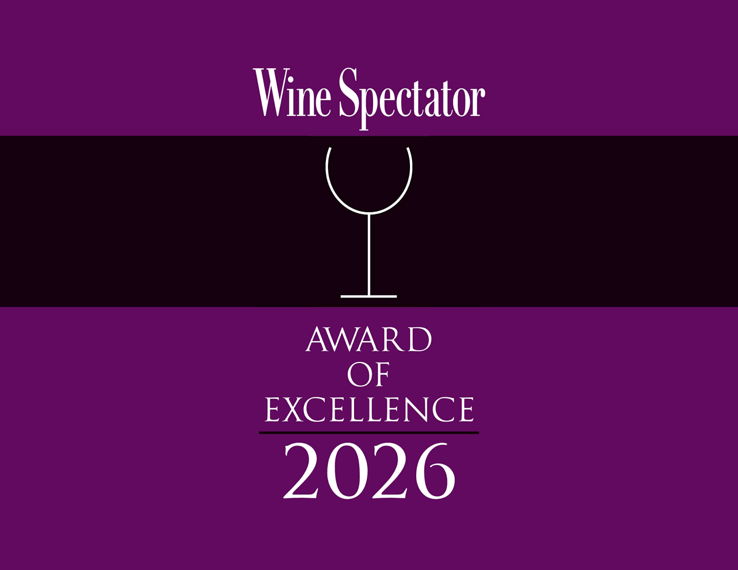 Wine Spectator Award of Excellence 2026 logo on purple background.